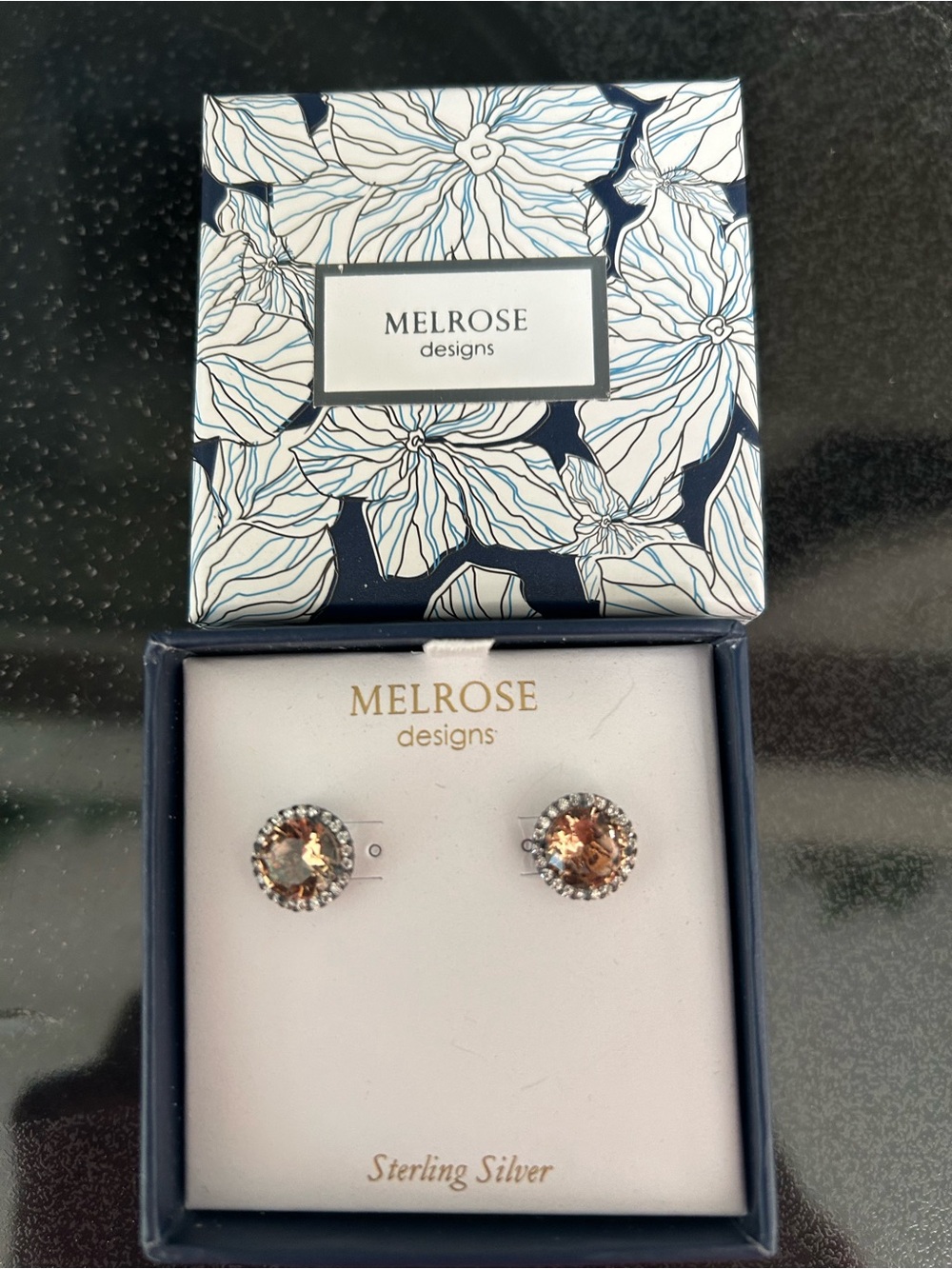Sterling Silver Champagne Halo Stud Earrings